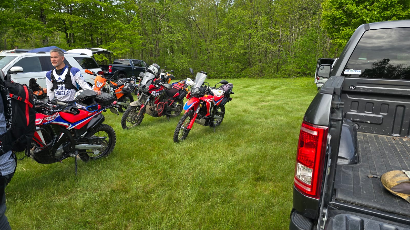 Adventure bikes gathered at the event field